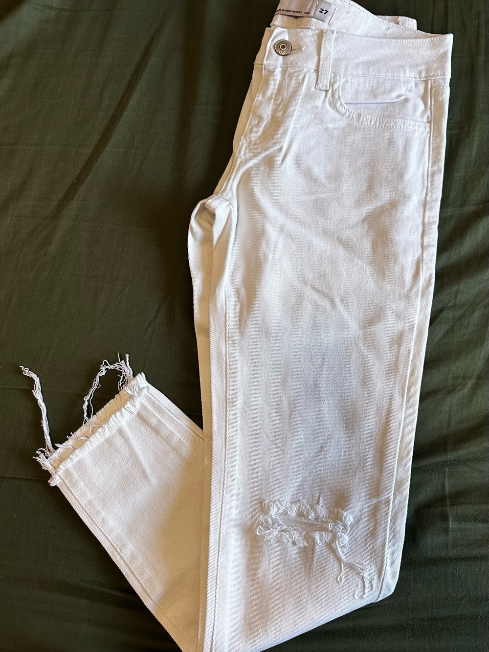 White Ankle Crop Women's Jeans - Frayed Hem